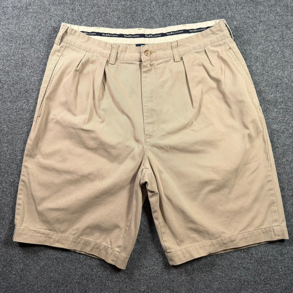 Polo Ralph Lauren Chino Shorts Mens 34 Tan Pleated Cotton Twill Khaki